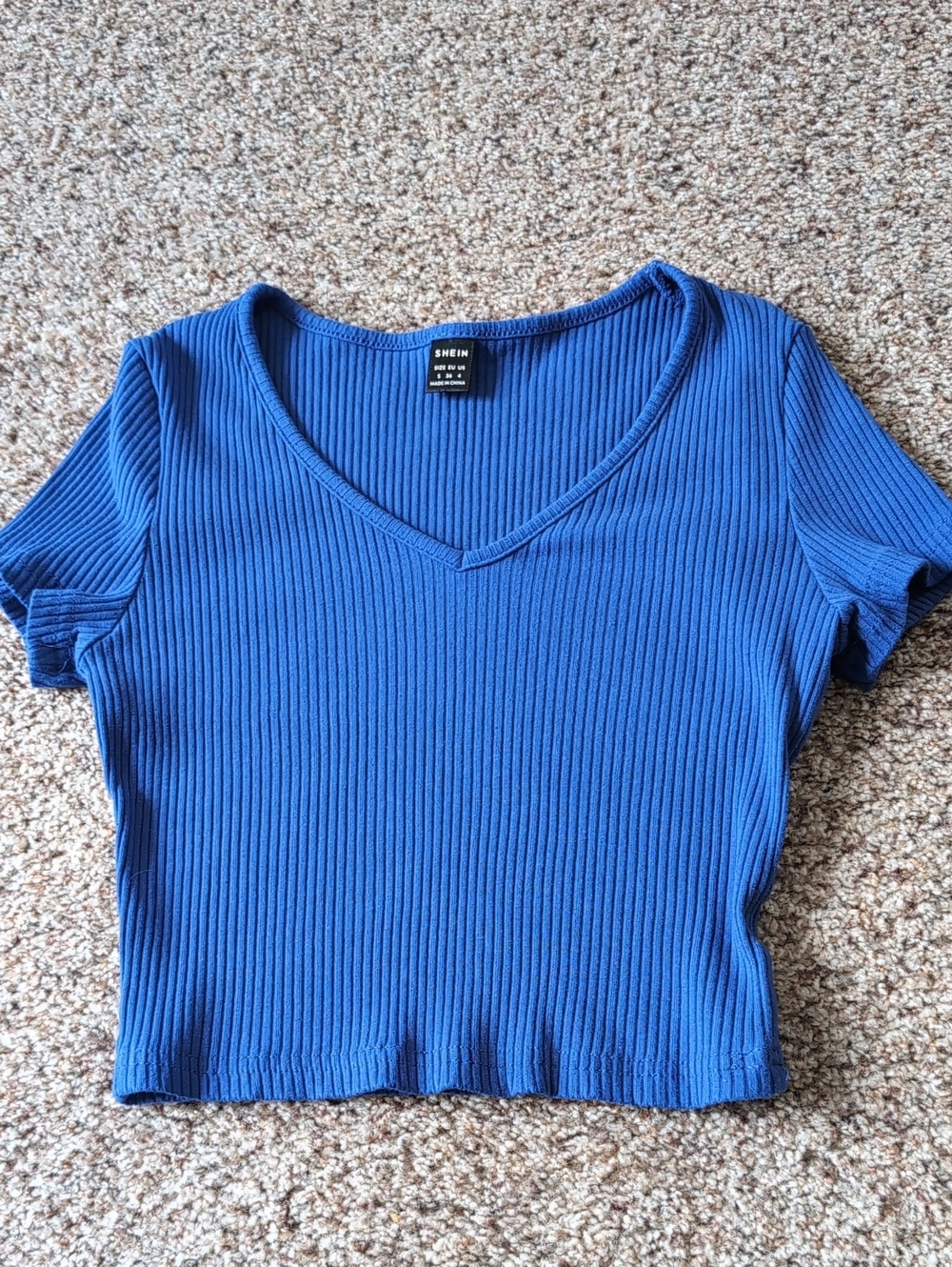 SHEIN Royal Blue Ribbed V-Neck Crop Top